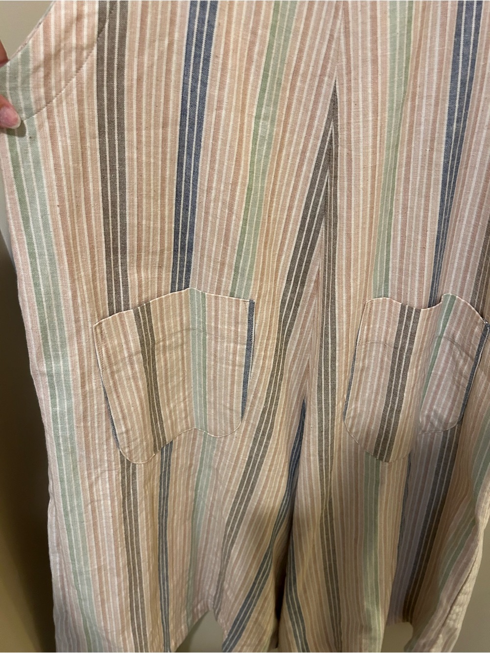 Striped Pastel Cotton Overalls with Adjustable Straps- Side & Rear Pockets OS - Picture 7 of 7